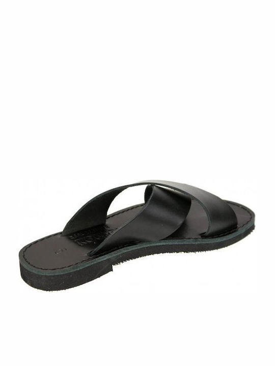 Kouros Leather Women's Flat Sandals in Black Color