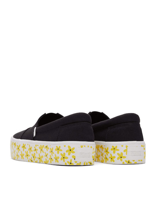 Fenix Platform Sun Daisies Υφασμάτινες Γυναικείες Εσπαντρίγιες σε Μαύρο Χρώμα