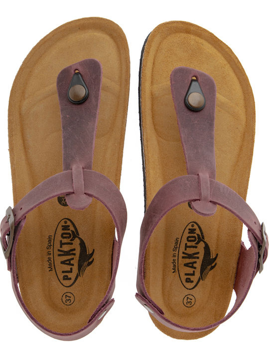 Bali Leather Women's Flat Sandals Anatomic with Strap in Purple Color
