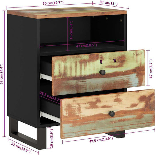 Wooden Bedside Table Multicolour 50x33x62cm