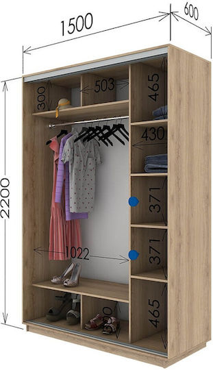 Doppeltür Kleiderschrank Schieben Diamont 150x60x220cm