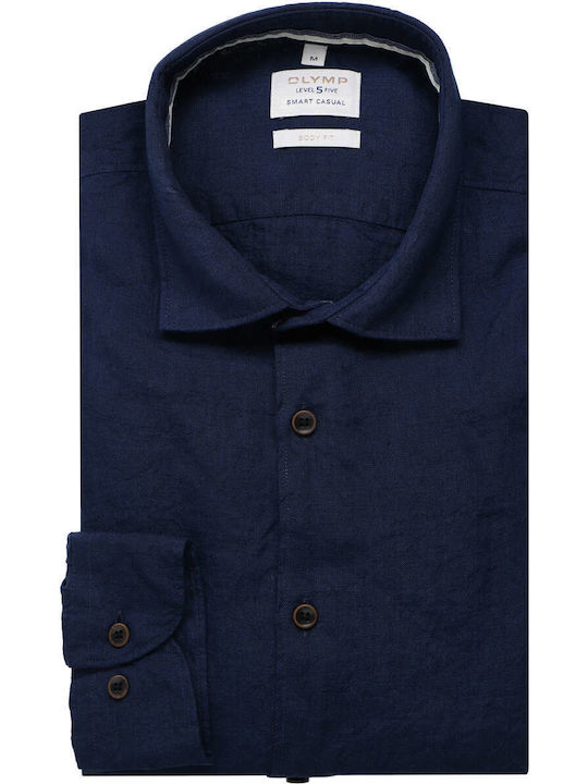 Olymp Level 5 Men's Shirt Long Sleeve Linen Navy Blue