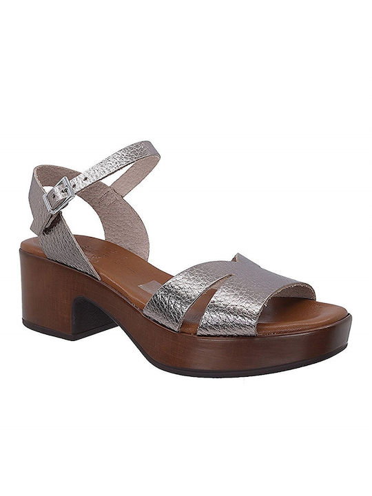 Oh My Sandals Leather Women's Sandals Bronze with Chunky Medium Heel