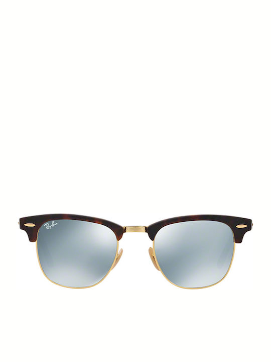 Ray Ban Clubmaster Unisex Sunglasses with Brown Tartaruga Frame and Silver Mirror Lens RB3016 114530