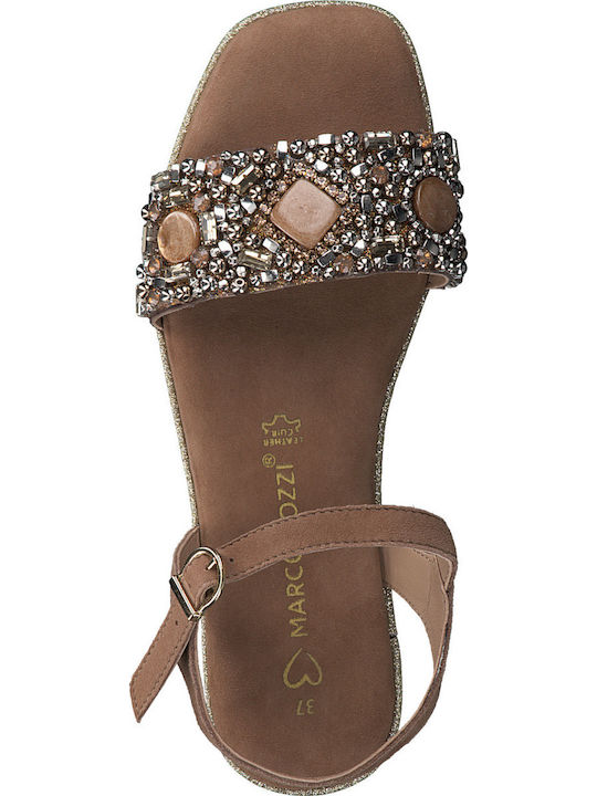 Women's Flat Sandals with Strap in Beige Color