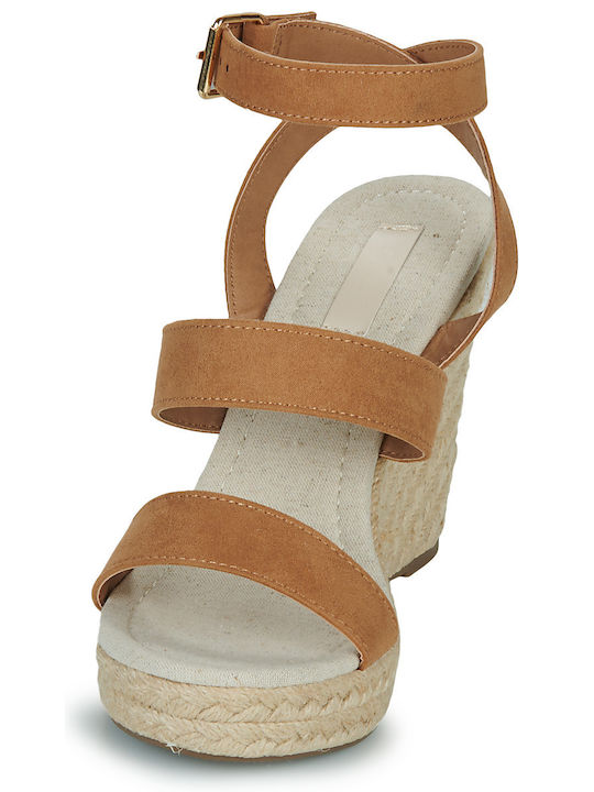 Women's Synthetic Leather Ankle Strap Platforms Brown