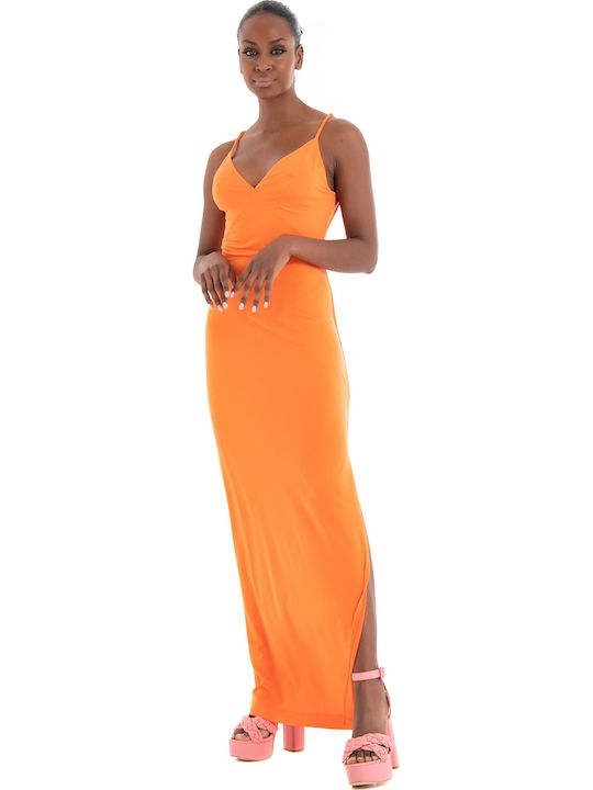 Ramsha Summer Maxi Dress with Slit Orange