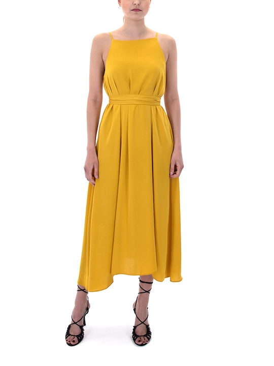 Moutaki Καλοκαιρινό Midi Φόρεμα Κίτρινο