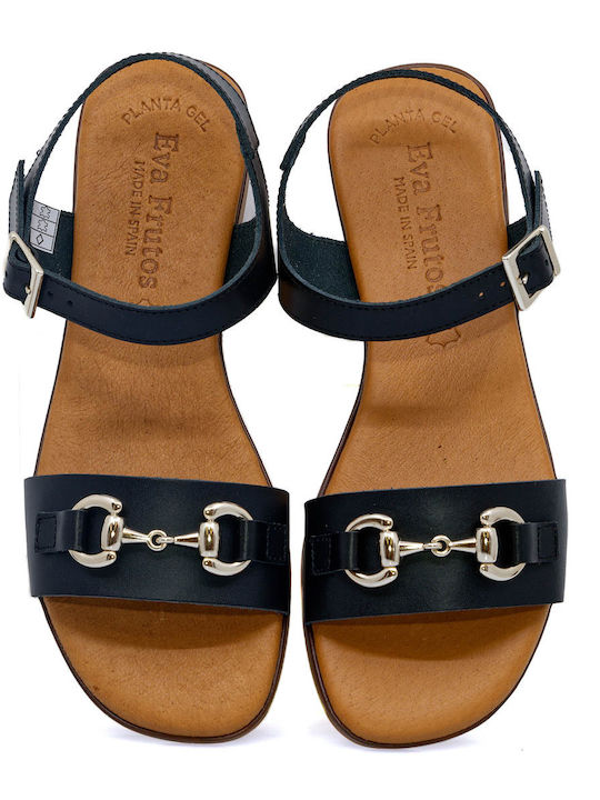Leder Flache Sandalen für Damen mit Riemen in Schwarz Farbe