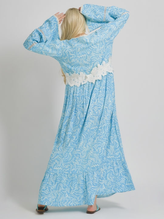 Ble Resort Collection ΜΑΝΙΚΙ Γυναικείο Μακρύ Φόρεμα Παραλίας Τιρκουάζ