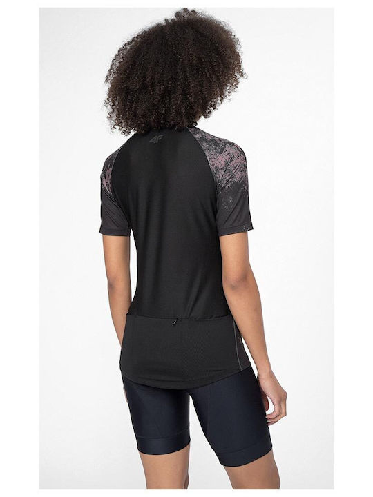 4F Women's Blouse Short Sleeve with Zipper Black