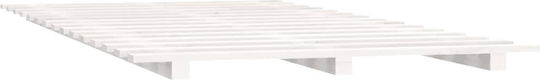 Double Bed Base Wooden White With Slats For Mattress 150x200cm