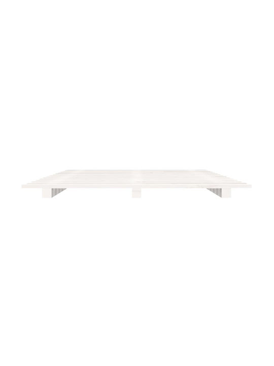 Double Bed Base Wooden White With Slats For Mattress 150x200cm