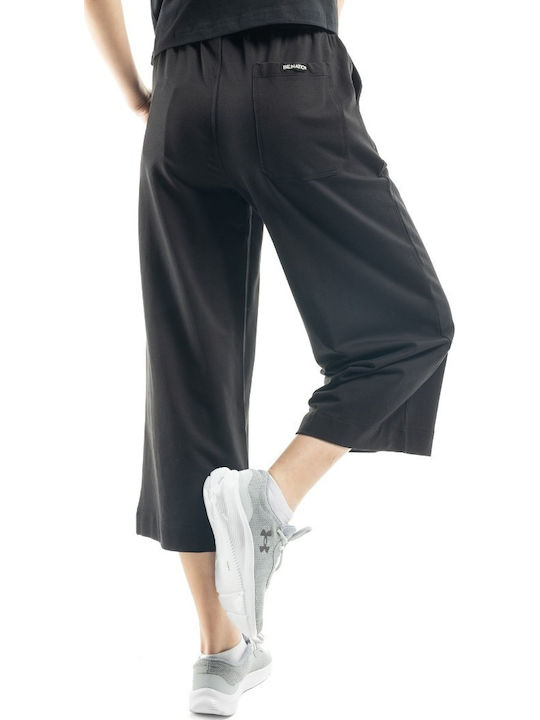 Women's Fabric Trousers with Elastic in Wide Line Black