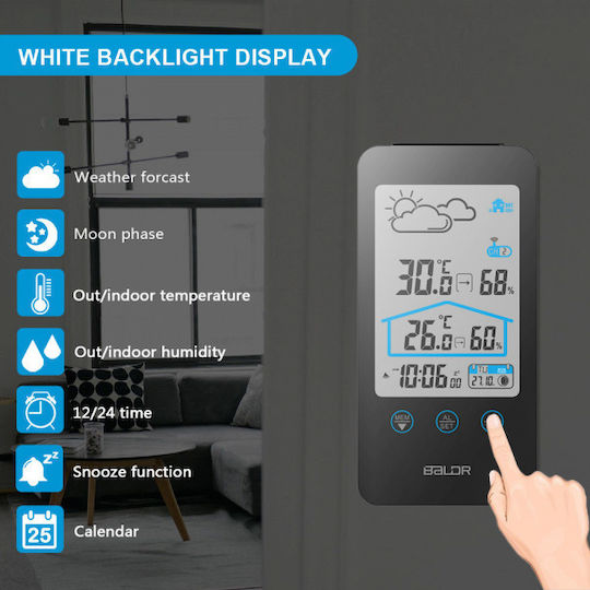 Baldr B0201WST2H2-B Ασύρματος Μετεωρολογικός Σταθμός Ψηφιακός Επιτραπέζιος Μαύρος