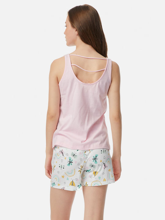 Minerva Sommer Damen Pyjama-Set Baumwolle Rosa