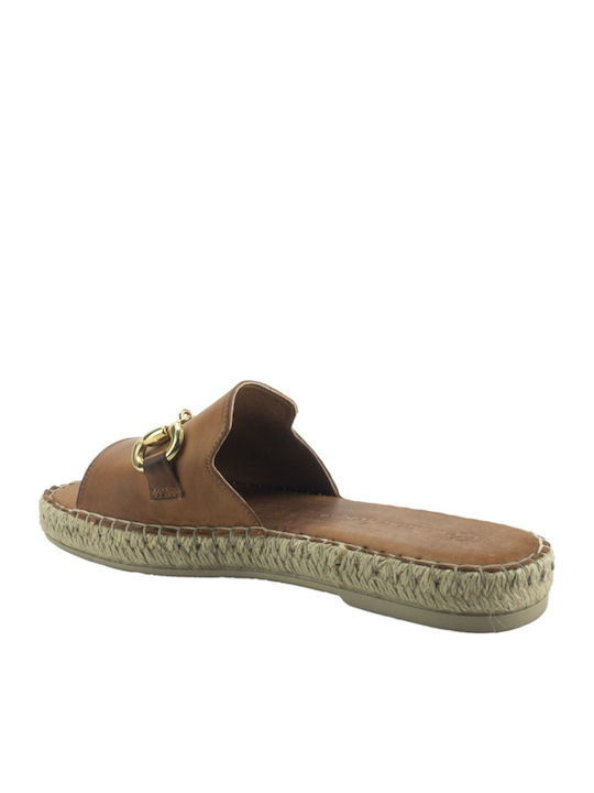 Leather Women's Flat Sandals in Tabac Brown Color