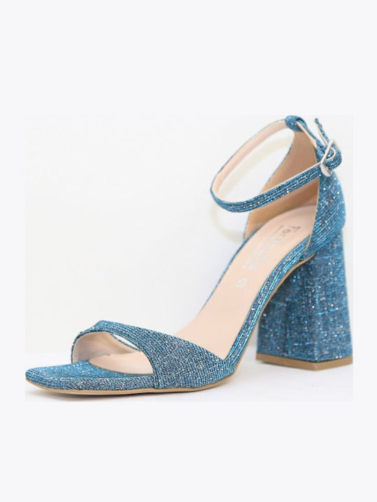 Fabric Sandals with Strass Turquoise Glitter