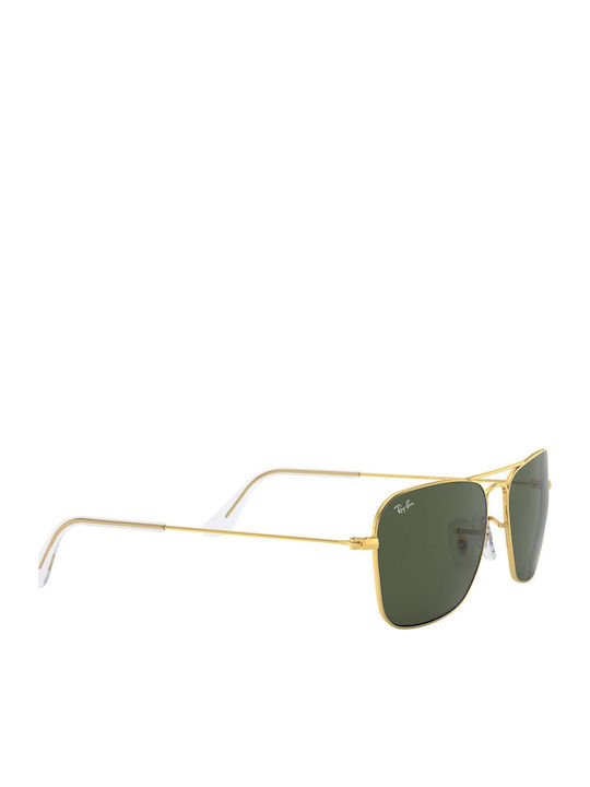 Ray Ban Caravan Unisex Sunglasses with Gold Metal Frame and Green Lens RB3136 001