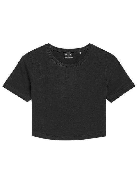 4F Crop Top Sportiv pentru Femei cu Mâneci Scurte Negru