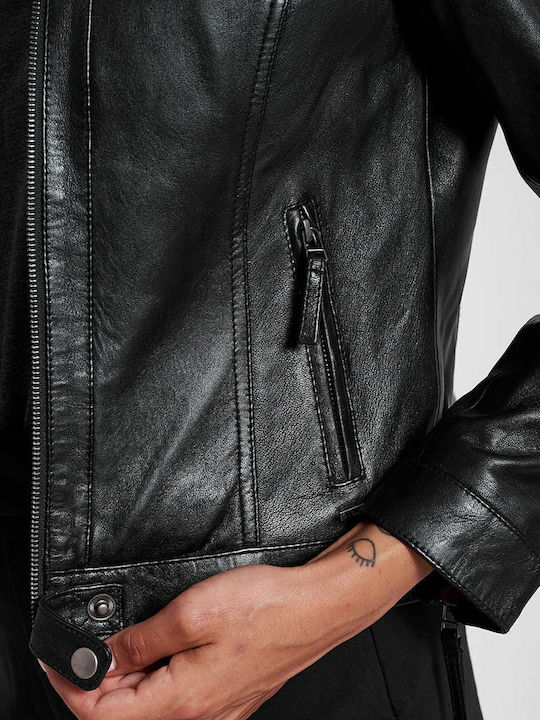 Erato Δερμάτινο Γυναικείο Biker Jacket Μαύρο