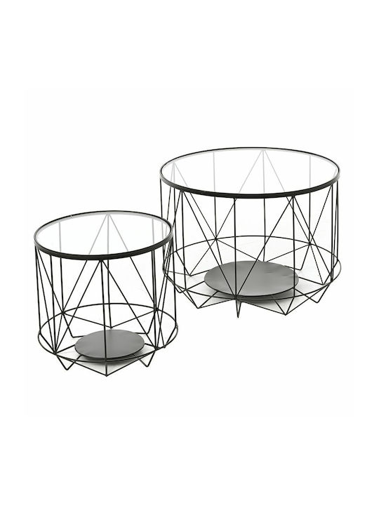 Round Glass Coffee Table Μαύρο L40xW40xH38cm