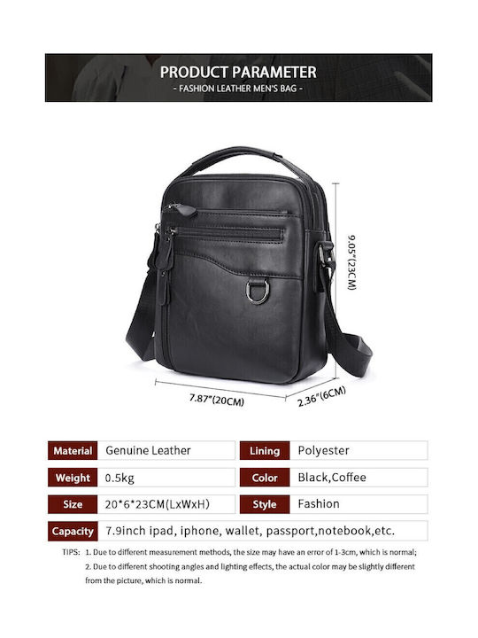 Leder Herrentasche Schulter / Crossbody Schwarz