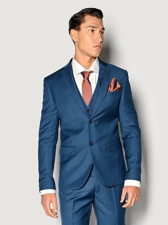 Sogo Men's Suit with Vest Slim Fit Navy Blue