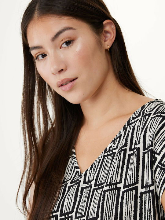 Women's Summer Blouse Short Sleeve with V Neckline Black
