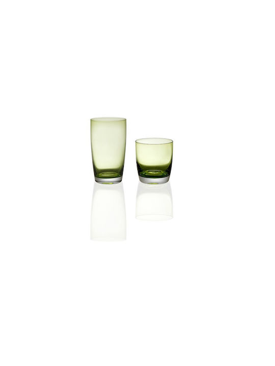 Cryspo Trio Irid Set de Pahare Whiskey din Sticlă în Culoare Verde 355ml 6buc