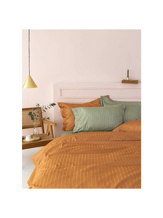 Palamaiki Duvet Cover Set Cotton Satin Queen with 2 Pillowcases 240x250 Sateen Riga Caramel