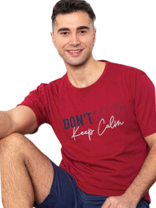 SNC Bărbați SNC Bumbac de bumbac pijama pantaloni scurți Red Blue