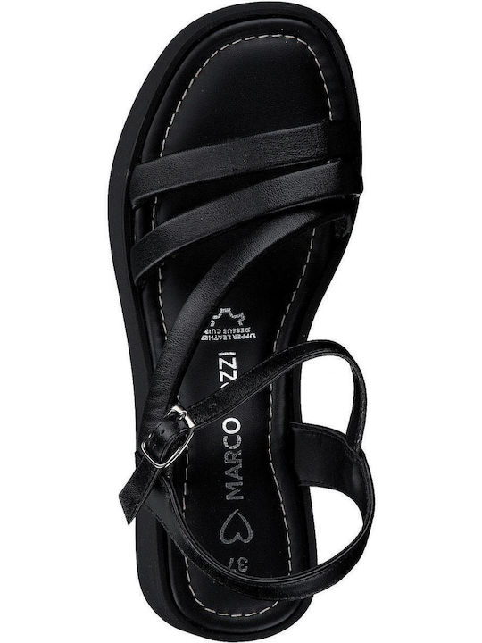 Women's Leather Ankle Strap Platforms Black 2-28000-20 001