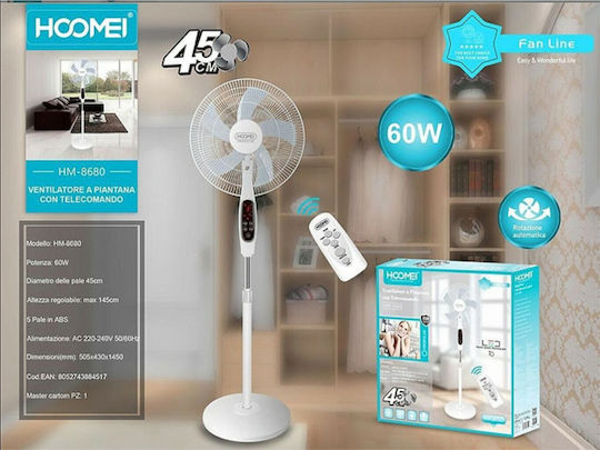 Hoomei Pedestal Fan 45W with 45cm Diameter White
