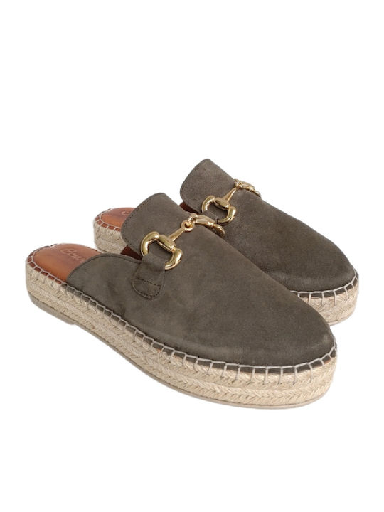 Flat Suede Mules σε Χακί Χρώμα