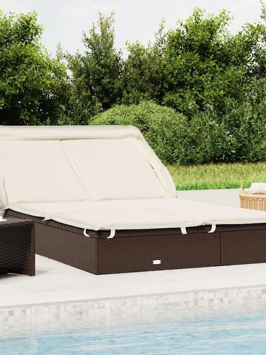 Sunbed Double Rattan with Cushion & Sunshade 213x118x97cm. Sunbed Double Rattan with Cushion & Sunshade 213x118x97cm.