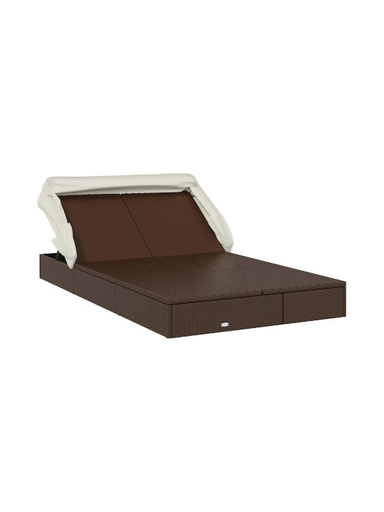 Liegestuhl-Bett Doppel Rattan mit Kissen & Sonnenschirm Braun 213x118x97cm.