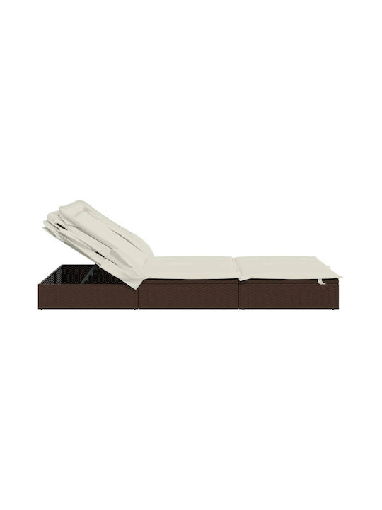 Liegestuhl-Bett Doppel Rattan mit Kissen & Sonnenschirm Braun 213x118x97cm.