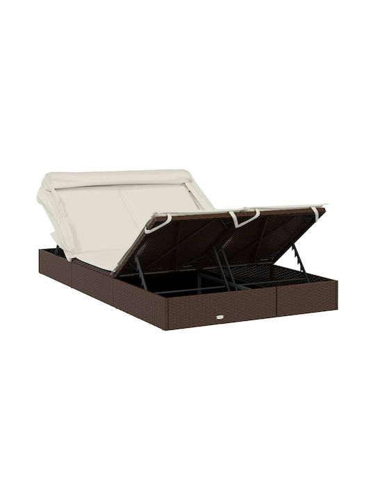 Liegestuhl-Bett Doppel Rattan mit Kissen & Sonnenschirm Braun 213x118x97cm.