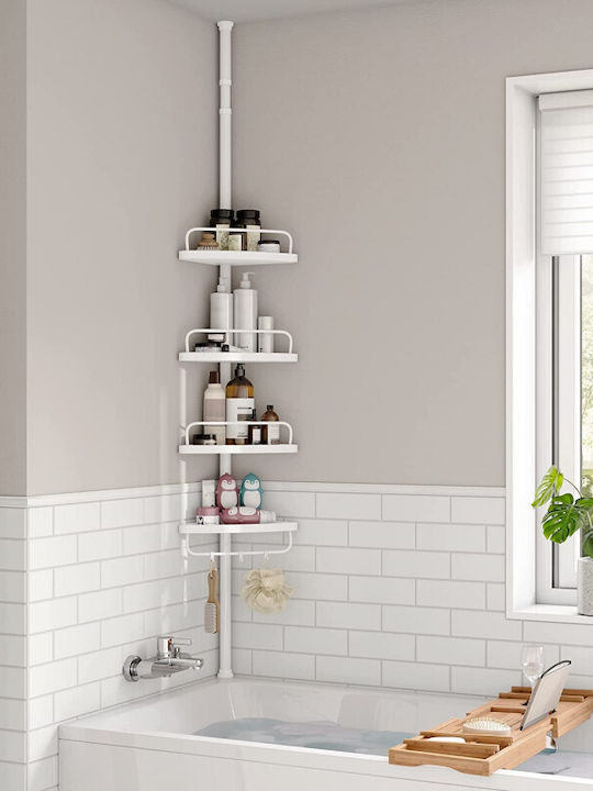 Songmics Ecke An der Wand montiert Badezimmerregal Kunststoff mit 4 Regalböden 35x23x305cm Weiß