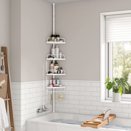 Songmics Ecke An der Wand montiert Badezimmerregal Kunststoff mit 4 Regalböden 35x23x305cm Weiß