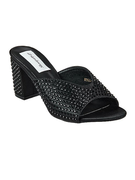 Elenross Chunky Heel Mules Black