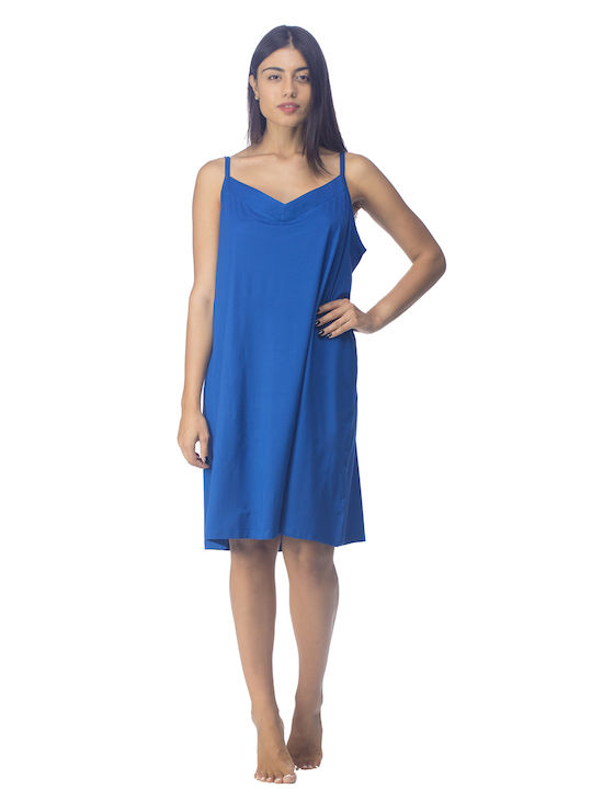 Zaboo Women's Summer Dress Viscose with Thin Strap (Plus Size 1XL-6XL) - ZB1096 Blue Stitch