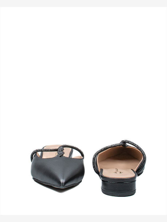 Flat Δερμάτινα Mules σε Μαύρο Χρώμα