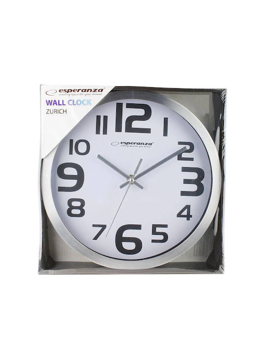 Esperanza Zurich Silent Wall Clock Metallic White Ø25cm