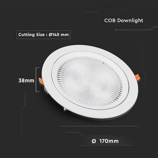 V-TAC Rund Vertieft LED Panel 20W mit Warm zu kühlem Weiß Licht