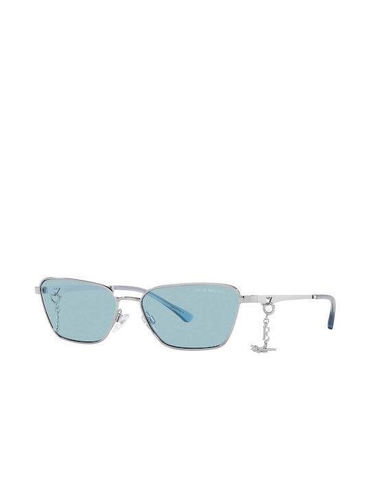 Emporio Armani Women's Sunglasses with Silver Metal Frame and Light Blue Lens EA2141 301580