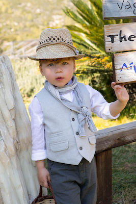 Bambolino Boys Linen Baptism Suit with Vest Galileo Gray