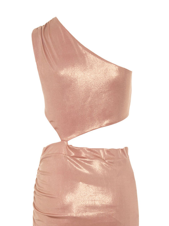 Καλοκαιρινό Midi Βραδινό Φόρεμα Misty Rose Metallic