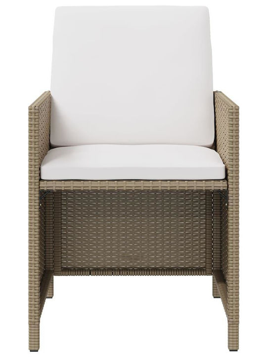 Fotoliu de exterior Rattan Bej cu pernă 2buc 52x56x85cm